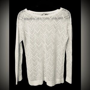 Ann Taylor LOFT Ivory Lightweight Pointelle Chevron Pattern Knit Sweater Sz S